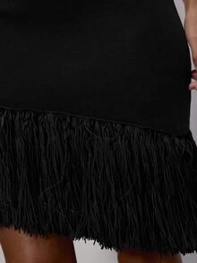 MUSERA Stripe Asymmetric Tassel Hem Midi Skirt Cute Daily Girly Sweet Mischief - Black - View 5
