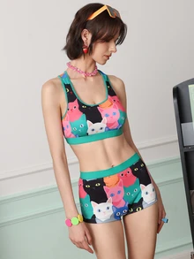 Chillnights Conjunto de lencería con top de tirantes y bragas con estampado de dibujos animados para mujer - Multicolor - Ver 1