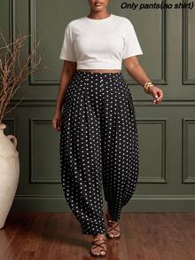 Zivah Plus Size Street Polka Dot Print Pocket Pants For Commute And Vacation - Black - View 4