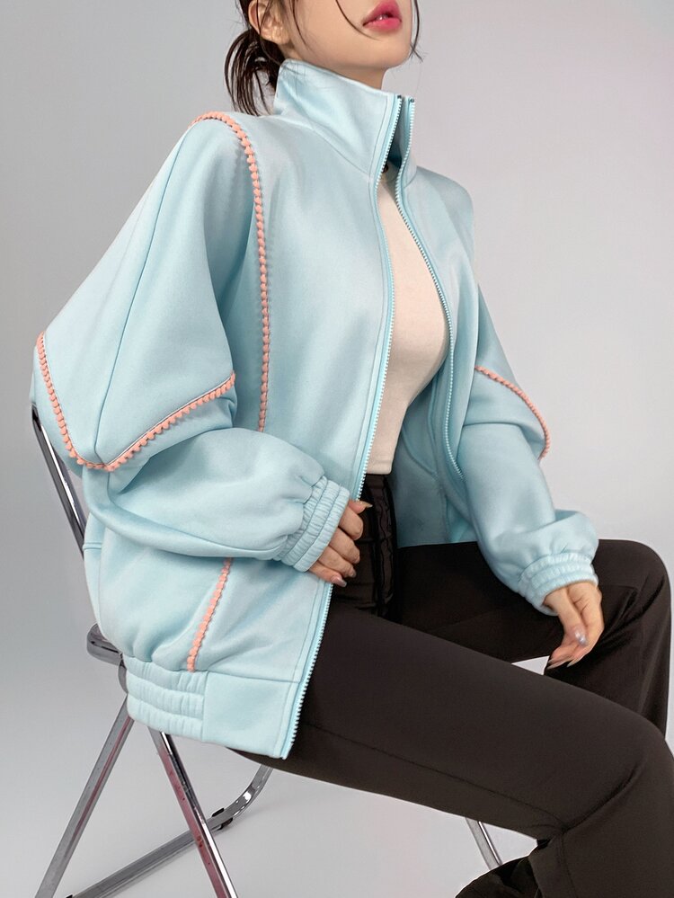 DAZY 女款長袖拉鍊口袋休閒運動夾克 - 藍色 - 查看 8