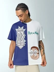 Rick and Morty X SHEIN Men's Colorblock Crew Neck Short Sleeve Casual T-Shirt - White - View 3