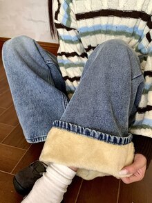 DAZY 女款休閒日常旅行牛仔褲，附口袋與鈕扣設計 - 藍色 - 查看 6
