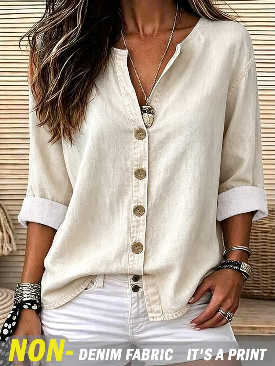 Breezaya Women's Solid Color Casual Versatile Daily Wear Shirt - Apricot - View 1