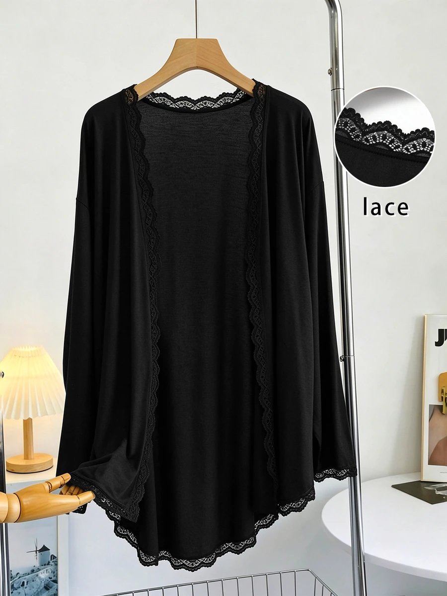 GlowEve CURVE Plus Size Women's Lace Patchwork Casual Versatile Cardigan - Black - View 1
