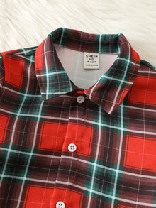 SHEIN Baby Boy Colorful Plaid Collar Long Sleeve Romper, Versatile And Comfortable - Multicolor - View 3