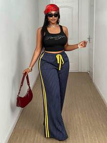 Maweii Women's Plus Size Casual Leopard Print Contrast Trim Waist Tie Bow Straight Leg Fashion Design 2025 New Versatile Long Pants Fall - Multicolor - View 6