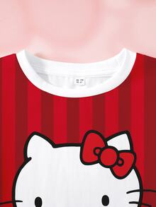 HELLO KITTY AND FRIENDS | SHEIN 少女字母卡通印花休閒日常短袖T恤 - 白色 - 查看 3
