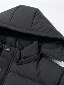Manfinity Homme Men's Button & Zipper Pocket Long Sleeve Hooded Padded Coat, Halloween Gift - Black - View 5