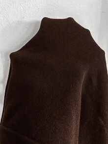 SHEIN PETITE 女款純色不對稱肩休閒性感優雅百搭日常長袖針織衫，適合夜晚外出與早午餐，黑色，秋季 - 棕色 - 查看 6