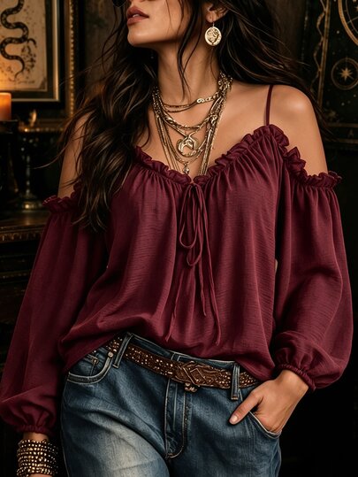 Velvienne Women's Camisole Long Sleeve Casual Top, Outdoor Shirt, Pastoral Casual Fall