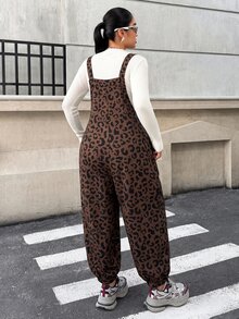 Solflare Plus Size Fashion Leopard Print Pocket Jumpsuit - Multicolor - View 2