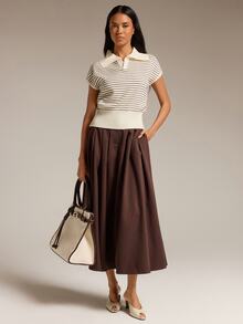 COSMINA Women's Casual Elegant Commuter Pleated Houndstooth Short Skirt - Brown - View 4