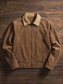 SWAVVY Jaket Kasual Serbaguna Lengan Panjang Pria dengan Resleting - Coklat - View 1