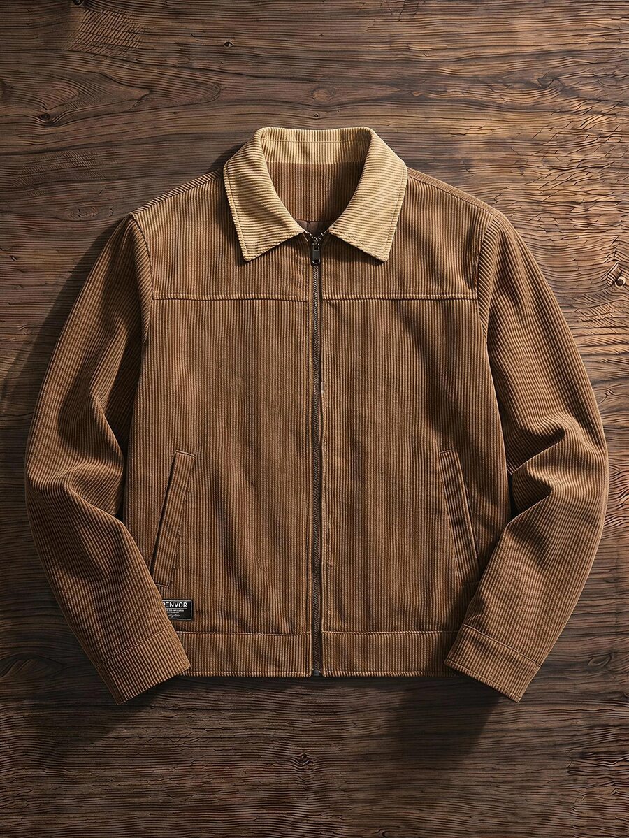 SWAVVY Jaket Kasual Serbaguna Lengan Panjang Pria dengan Resleting - Coklat - View 1