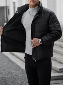 Manfinity CasualCool Men's Long-Sleeve PU Leather Thickened Jacket, Warm Winter Casual Commuting Street Style - Black - View 6