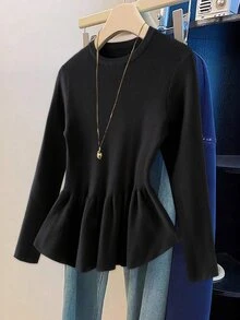 GlowEve CURVE Plus Size Women Solid Color Casual Versatile Daily Wear Long Sleeve Sweater - Black - View 1