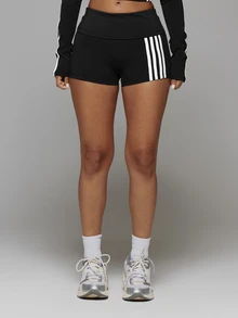 Musera Sport شورت رياضي قصير ضيق بخصر مطوي جانبي مخطط، لطيف باللون الأصفر الزبدي، مناسب للخريف والشتاء والتمارين الرياضية - الأسود - مشاهدة 2