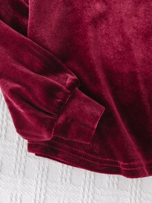 SHEIN 女嬰針織純色連帽休閒衛衣與長褲兩件套 - 酒紅色 - 查看 4