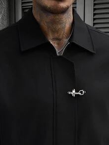 Manfinity Roughcore Men's Plus Size Solid Color Casual Versatile Daily Wear Shirt - Black - View 4