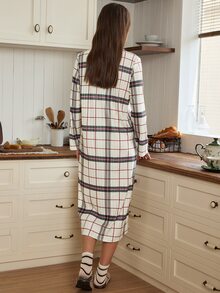 Doze Lane Ribbed Plaid Holiday Women's Robe With Deer Embroidery Loungewear Long Robe - Apricot - View 2