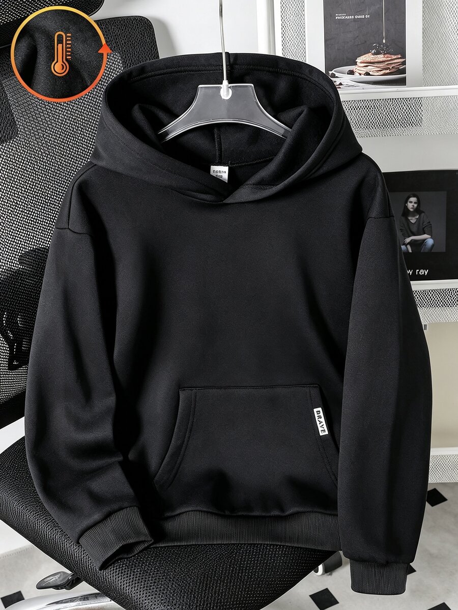 Tween Boys Casual Solid Color Loose Fit Sweatshirt Autumn Fall - Black - View 1