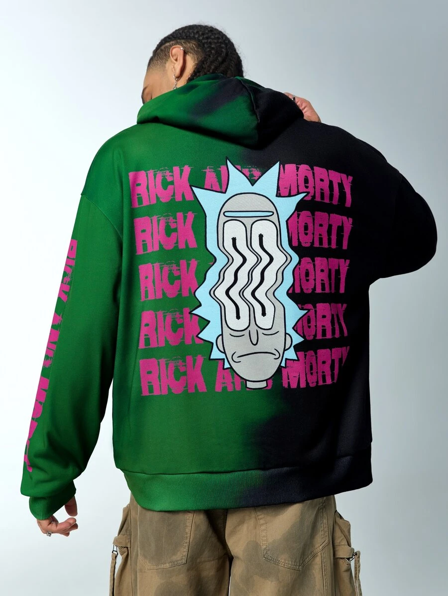 Rick and Morty X SHEIN Men's Letter Pattern Casual Everyday Hoodie - Black - View 1