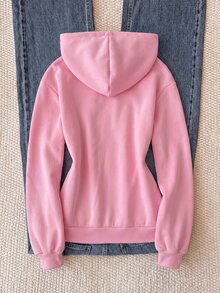 SHEIN Sparklyn 青少年女孩休閒百搭韓系開襟運動衫外套，適度寬鬆版型，返校穿搭 - 粉色 - 查看 2
