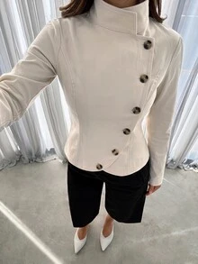 Siren Gaze Women's Solid Color Casual Versatile Commute Travel Blazer - Apricot - View 1