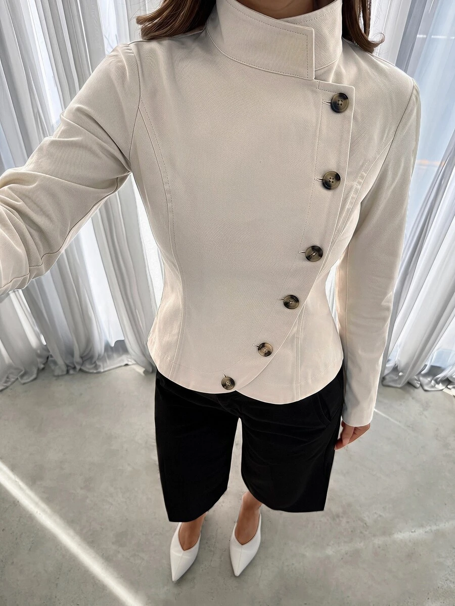 Siren Gaze Women's Solid Color Casual Versatile Commute Travel Blazer - Apricot - View 1