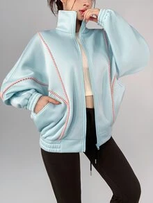 DAZY Women's Long Sleeve Zip-Up Pocket Casual Sports Jacket - Blue - View 1