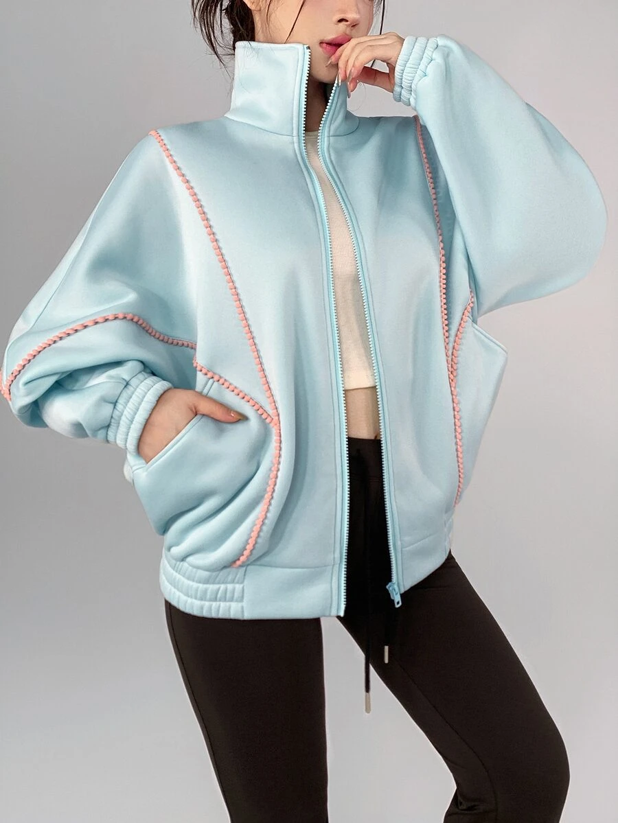 DAZY Women's Long Sleeve Zip-Up Pocket Casual Sports Jacket - Blue - View 1