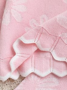 SHEIN Baby Outfit Set Pink Floral Baby Sweater Set Round Neck Long Sleeve Knit Top And Pants - Baby Pink - View 5
