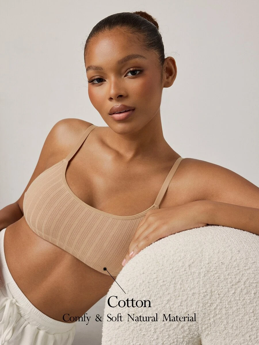 Ocili Women's Pure Cotton Ribbed Comfortable Bra - Khaki - View 1