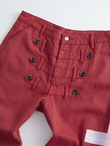 ROMWE MEN Jeans de mezclilla casuales para hombre con diseño de botones y patrón cruzado - Rojo - Ver 3