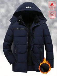 Manfinity Homme Men's Zipper Casual Versatile Winter Cotton Padded Hooded Jacket - Navy Blue - View 1