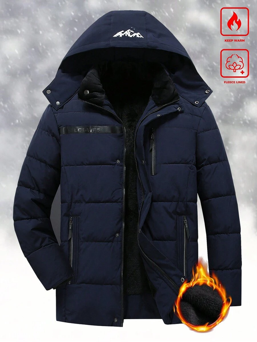 Manfinity Homme Men's Zipper Casual Versatile Winter Cotton Padded Hooded Jacket - Navy Blue - View 1