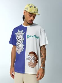 Rick and Morty X SHEIN Men's Colorblock Crew Neck Short Sleeve Casual T-Shirt - White - View 6