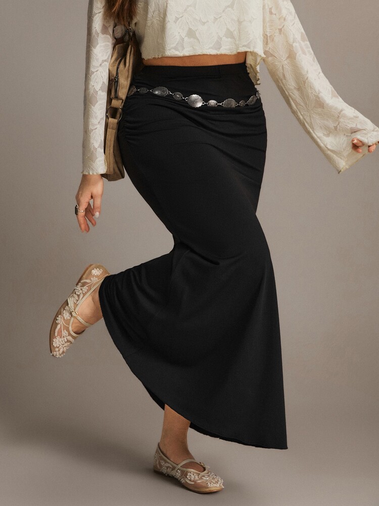 Freevana Plus Size Elegant Romantic Vintage Fitted A-Line Maxi Knit Skirts For Party, Gathering, Autumn/Winter - Multicolor - View 5