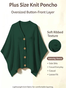 Linhara CURVE Plus Size Women Solid Color Knit Shawl Cardigan V-Neck Metal Button Suitable For Daily Casual Office Vacation Plus Size Women Cardigan - Green - View 6