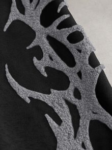 PAVTROS 男士街頭風熱銷深色街頭刺繡 3D 刺繡日常穿搭百搭男友丈夫禮物週年紀念禮物灰色圓領衛衣 - 黑色 - 查看 2