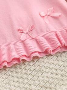 SHEIN Baby Girls Sweater Dress, Bow Lace Trim Round Neck Long‑Sleeve Dress - Baby Pink - View 5