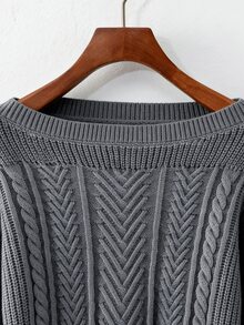 SHEIN Women's Knit Sweater, Autumn/Winter, Rope Collar With Cold Shoulder Design - Dark Grey - View 8