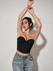 SHEIN Halloween Outerwear Lingerie Underwire Bra With Detachable Straps Comfortable Push-Up 1pc - Black - View 7