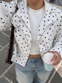 Muchica Plus Size Women's Polka Dot Print Long Sleeve Casual Hooded Jacket Fall - Multicolor - View 8