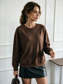 Zayélia Women's Brown Knitted Striped Long Sleeve Hollow Back Bow Decor T-Shirt - Coffee Brown - View 2