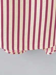 SHEIN Tall CURVE 大尺碼女款法式休閒夏季短袖V領長版洋裝 - 紅白色 - 查看 4