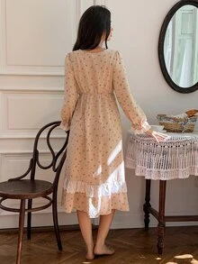 DAZY Women's Sweet Floral Lace Patchwork Nightgown - Apricot - View 2