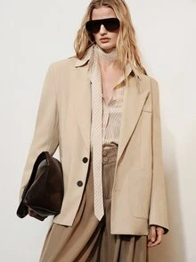 Aveloria Modichic Women's Oversized Loose Fit Dropped Shoulder Long Sleeve Blazer Jacket With Large Lapel And 2-Button Closure, Casual Suit Top For Daily Work Commute Dating Shopping Spring Autumn Versatile Outerwear Or Inner Layer - Apricot - View 5