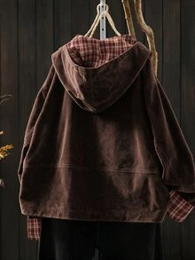 SHEIN LUNE 大尺碼女款純色拉鍊休閒百搭長袖夾克 - 棕色 - 查看 2