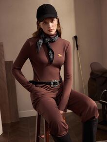 Nima Coro Atasan Lengan Panjang Wanita Model Slim Fit dengan Kerah Tegak, Serbaguna untuk Pemakaian Sehari-hari - Mocha Brown - View 7